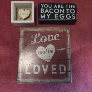 3 pcs primitive by Kathy Love and Be Loved Red Decorative box Sign Set
